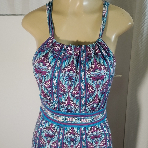 NWT Studio M Elegant Blue and Purple Patterned Dress Size S - Picture 2 of 13
